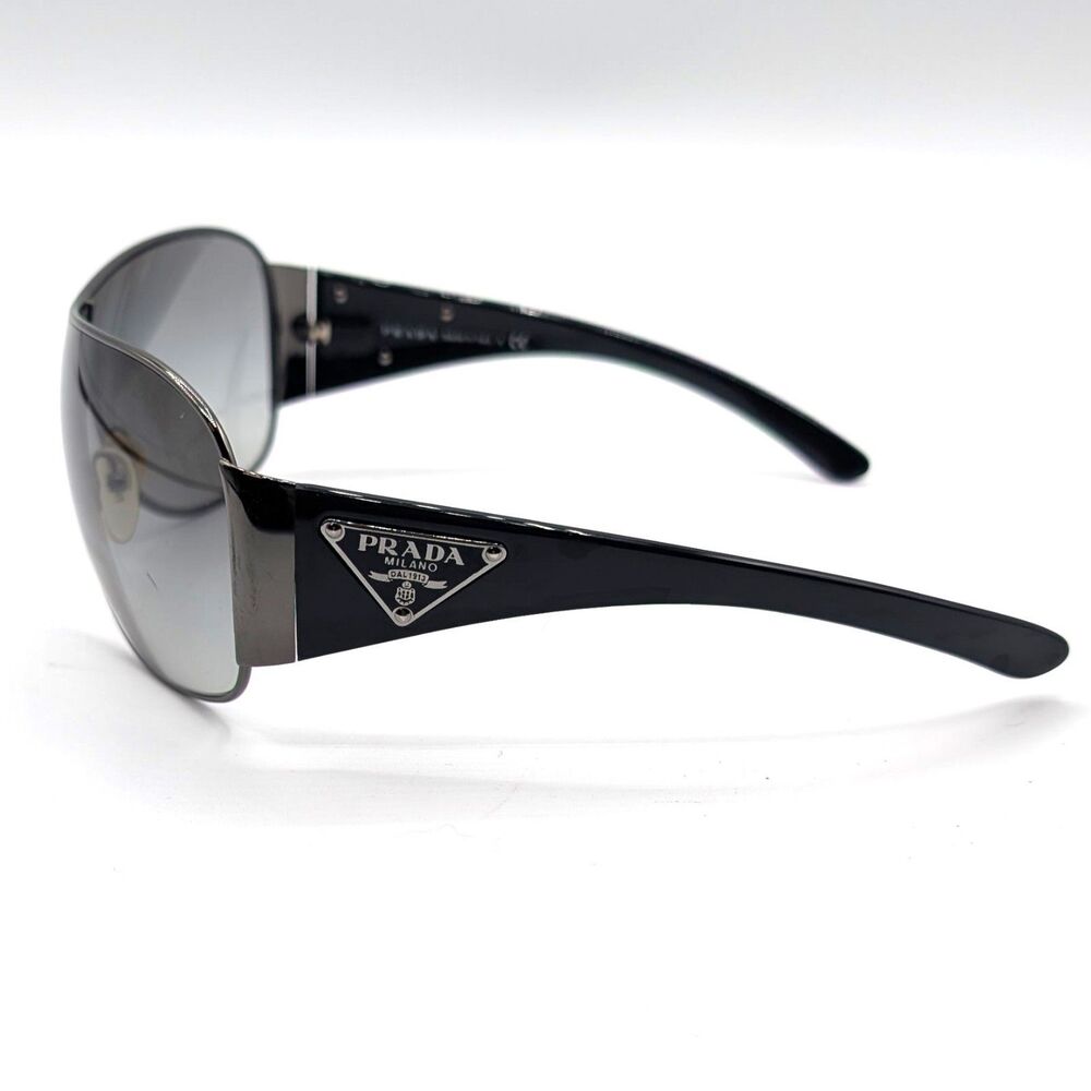 Vintage 1990s Prada Silver Frame Black Shield Aviator Sunglasses SPR57L